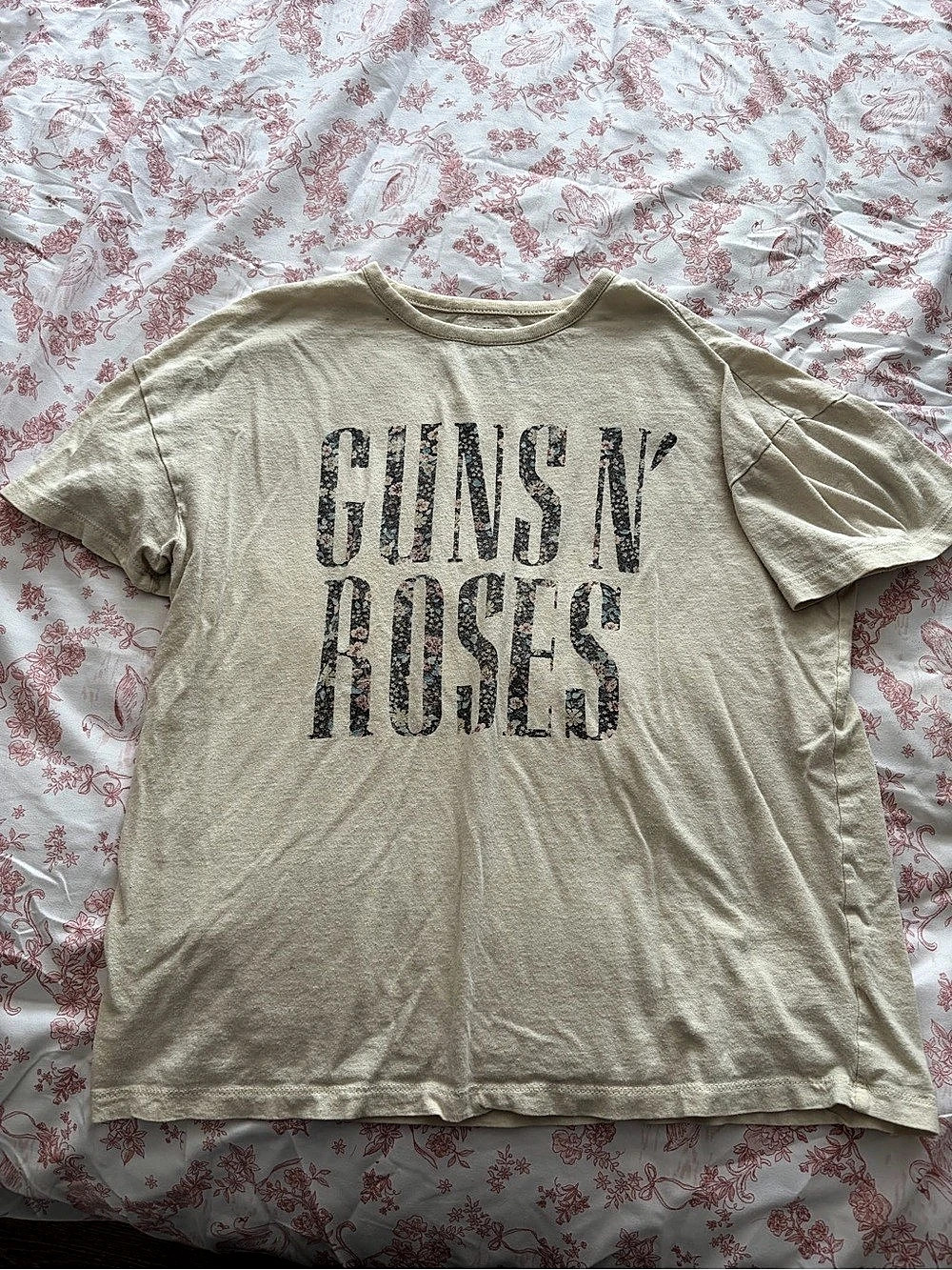 Guns N' Roses Floral Bullet Logo T-Shirt Graphic Tee Cream Small